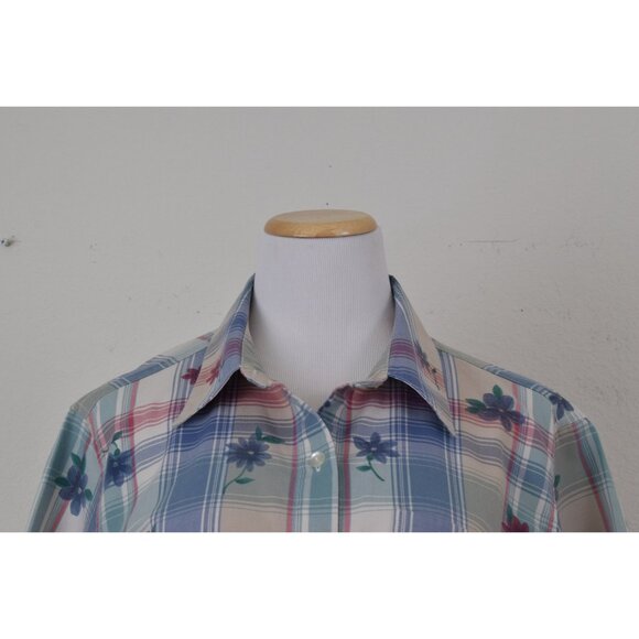 Vintage 80s Floral/Plaid Blouse - Picture 6 of 10